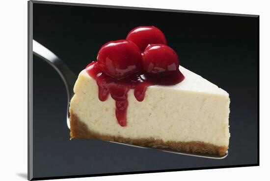 Slice of Cheesecake with Cherries on Cake Server-Foodcollection-Mounted Photographic Print