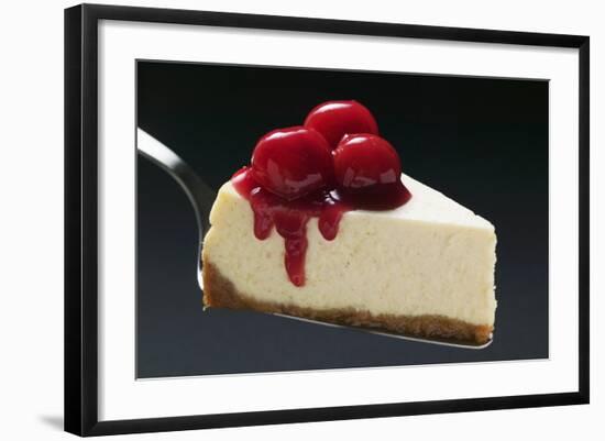 Slice of Cheesecake with Cherries on Cake Server-Foodcollection-Framed Photographic Print