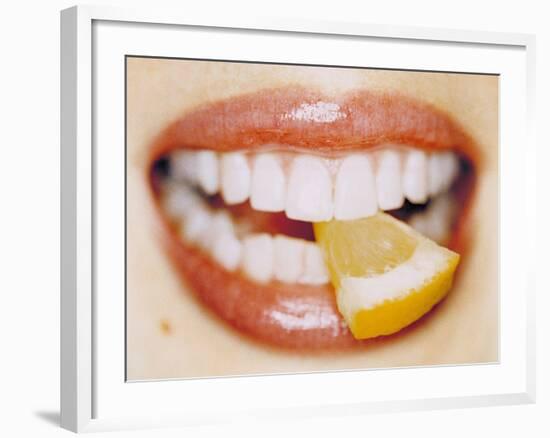 Slice of Lemon Between Teeth-Cristina-Framed Photographic Print