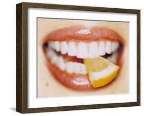 Slice of Lemon Between Teeth-Cristina-Framed Photographic Print