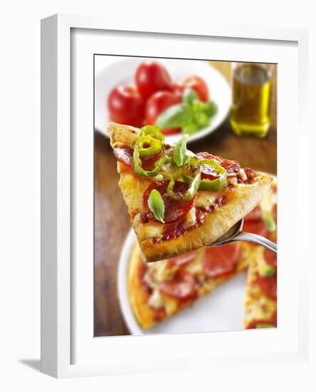 Slice of Pepperoni Pizza with Chilli Rings on Server-Paul Williams-Framed Photographic Print