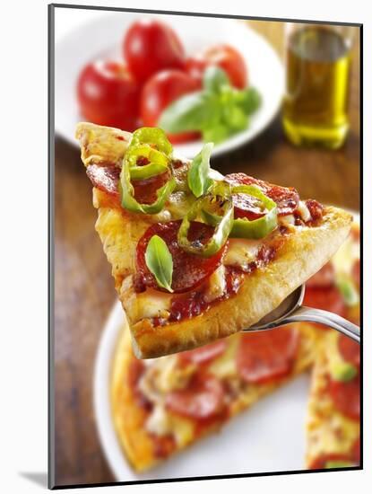 Slice of Pepperoni Pizza with Chilli Rings on Server-Paul Williams-Mounted Photographic Print