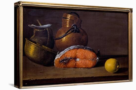 Slice of Salmon, a Lemon and Utensils. Painting by Luis Melendez (1716 - 1780), Spanish School, 18T-Luis Egidio Menendez or Melendez-Stretched Canvas