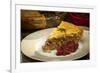 Slice of Traditional Pork Meat Pie Tourtiere with Apple and Cranberry Chutney from Quebec, Canada.-elenathewise-Framed Photographic Print