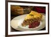 Slice of Traditional Pork Meat Pie Tourtiere with Apple and Cranberry Chutney from Quebec, Canada.-elenathewise-Framed Photographic Print