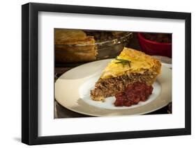 Slice of Traditional Pork Meat Pie Tourtiere with Apple and Cranberry Chutney from Quebec, Canada.-elenathewise-Framed Photographic Print