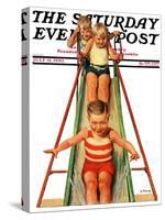 "Sliding into Water," Saturday Evening Post Cover, July 12, 1930-Lawrence Toney-Stretched Canvas