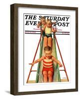 "Sliding into Water," Saturday Evening Post Cover, July 12, 1930-Lawrence Toney-Framed Giclee Print