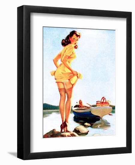 Slip Off Shore Pin-Up 1944-Gil Elvgren-Framed Art Print