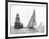 Sloop and Channel Pile Light on Sydney Harbour-null-Framed Giclee Print