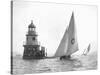 Sloop and Channel Pile Light on Sydney Harbour-null-Stretched Canvas