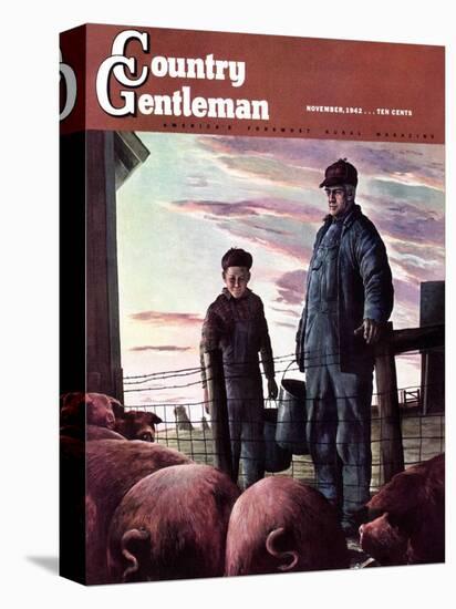 "Slopping the Pigs," Country Gentleman Cover, November 1, 1942-Robert Riggs-Stretched Canvas