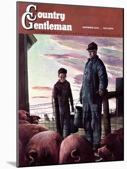 "Slopping the Pigs," Country Gentleman Cover, November 1, 1942-Robert Riggs-Mounted Giclee Print