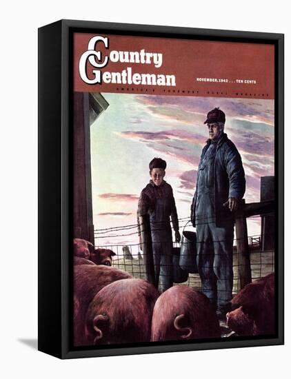 "Slopping the Pigs," Country Gentleman Cover, November 1, 1942-Robert Riggs-Framed Stretched Canvas