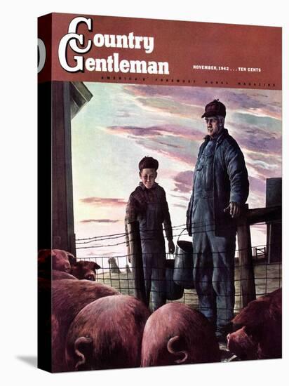 "Slopping the Pigs," Country Gentleman Cover, November 1, 1942-Robert Riggs-Stretched Canvas