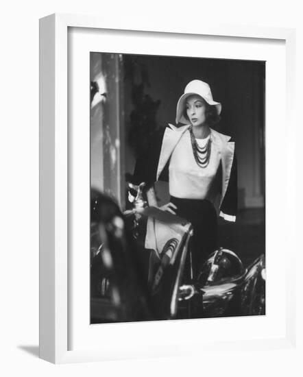 Slouch Hat in Garbo Tradition Made of White Satin For Cocktail Outfit-Gordon Parks-Framed Photographic Print