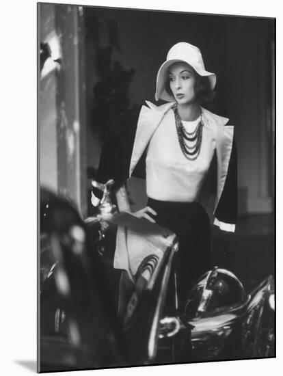 Slouch Hat in Garbo Tradition Made of White Satin For Cocktail Outfit-Gordon Parks-Mounted Photographic Print