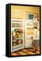 Slouching Lady with Open Fridge, Retro-null-Framed Stretched Canvas