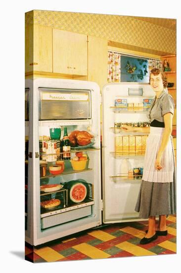 Slouching Lady with Open Fridge, Retro-null-Stretched Canvas