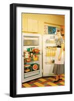 Slouching Lady with Open Fridge, Retro-null-Framed Art Print