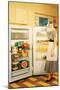 Slouching Lady with Open Fridge, Retro-null-Mounted Art Print