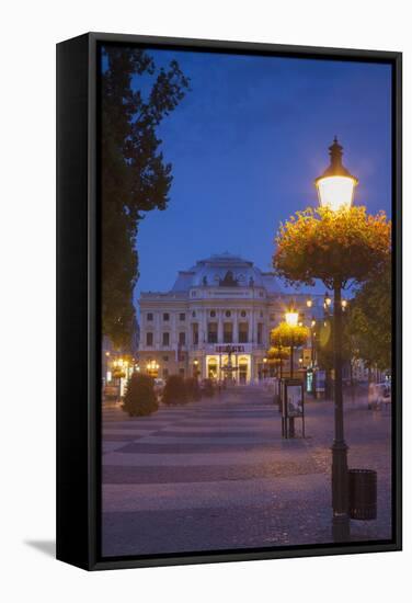 Slovak National Theatre at Dusk, Bratislava, Slovakia, Europe-Ian Trower-Framed Stretched Canvas