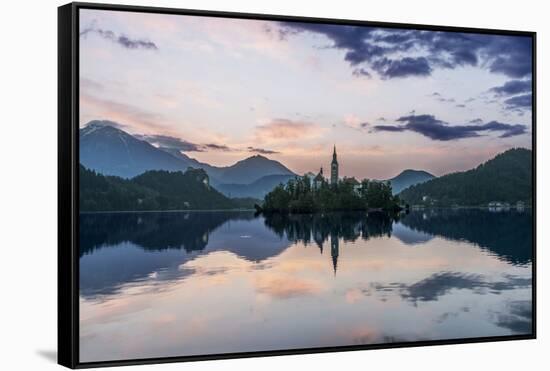 Slovenia, Bled, Lake Bled Dawn-Rob Tilley-Framed Stretched Canvas