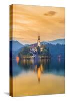 Slovenia, Julian Alps, Upper Carniola, Bled, Lake Bled, Bled Island (Blejski Otok) with Church-Alan Copson-Stretched Canvas