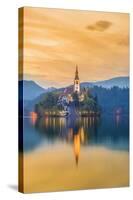 Slovenia, Julian Alps, Upper Carniola, Bled, Lake Bled, Bled Island (Blejski Otok) with Church-Alan Copson-Stretched Canvas