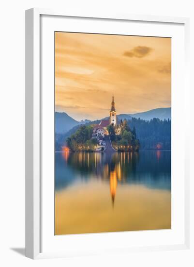 Slovenia, Julian Alps, Upper Carniola, Bled, Lake Bled, Bled Island (Blejski Otok) with Church-Alan Copson-Framed Photographic Print