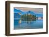 Slovenia, Julian Alps, Upper Carniola, Bled, Lake Bled, Bled Island (Blejski Otok) with Church-Alan Copson-Framed Photographic Print