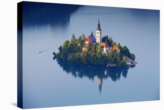 Slovenia, Julian Alps, Upper Carniola, Lake Bled. Aerial View of the Island on Lake Bled-Ken Scicluna-Stretched Canvas