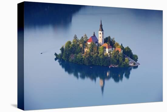 Slovenia, Julian Alps, Upper Carniola, Lake Bled. Aerial View of the Island on Lake Bled-Ken Scicluna-Stretched Canvas