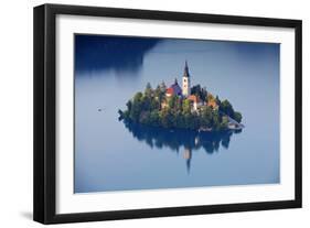 Slovenia, Julian Alps, Upper Carniola, Lake Bled. Aerial View of the Island on Lake Bled-Ken Scicluna-Framed Photographic Print
