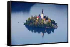 Slovenia, Julian Alps, Upper Carniola, Lake Bled. Aerial View of the Island on Lake Bled-Ken Scicluna-Framed Stretched Canvas