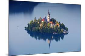 Slovenia, Julian Alps, Upper Carniola, Lake Bled. Aerial View of the Island on Lake Bled-Ken Scicluna-Mounted Photographic Print