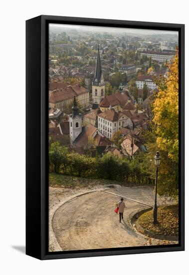 Slovenia, Ljubljana. Late afternoon light falling on the heart of the old town-Brenda Tharp-Framed Stretched Canvas