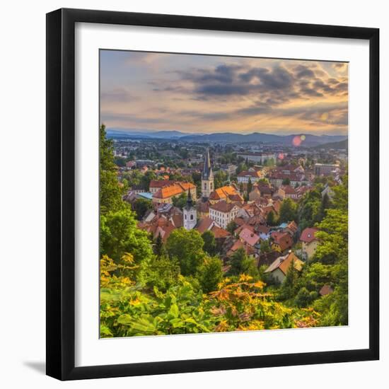 Slovenia, Ljubljana, Sveti Florijana (Or Sentflorjanska) Cerkev and Sveti Jakoba Cerkev Beyond-Alan Copson-Framed Photographic Print