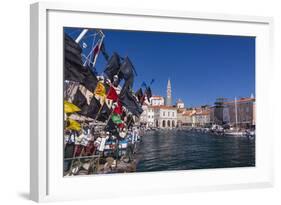 Slovenia, Slovenian Riviera, Piran, Harbour with Old Town and St. George Cathedral (Sv. Jurij)-Udo Siebig-Framed Photographic Print