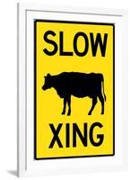 Slow Cow Crossing Plastic Sign-null-Framed Art Print