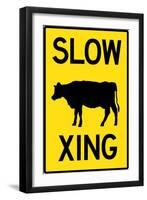 Slow Cow Crossing Plastic Sign-null-Framed Art Print