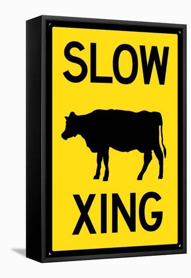 Slow Cow Crossing Plastic Sign-null-Framed Stretched Canvas