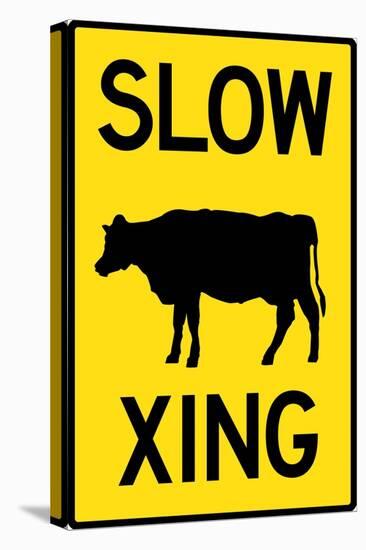 Slow Cow Crossing Plastic Sign-null-Stretched Canvas