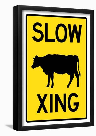 Slow Cow Crossing Sign Poster-null-Framed Poster