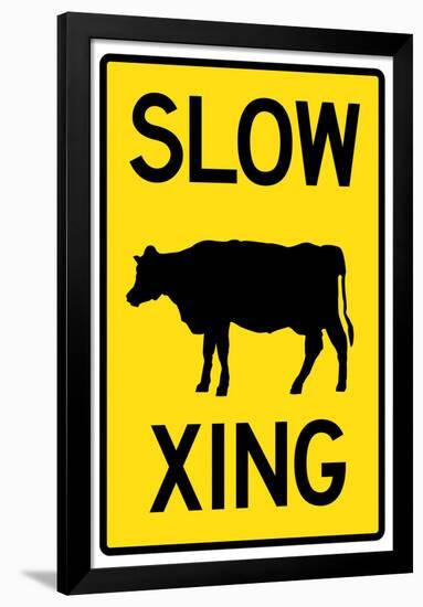 Slow Cow Crossing Sign Poster-null-Framed Poster