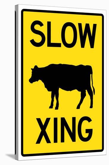 Slow Cow Crossing Sign Poster-null-Stretched Canvas