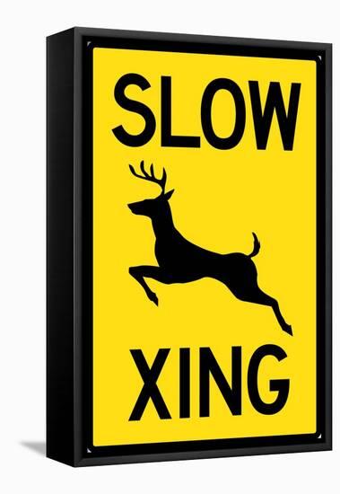 Slow - Deer Crossing Plastic Sign-null-Framed Stretched Canvas