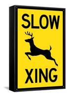 Slow - Deer Crossing Plastic Sign-null-Framed Stretched Canvas