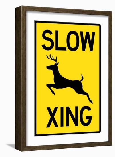 Slow - Deer Crossing Plastic Sign-null-Framed Art Print