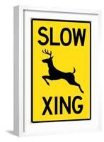 Slow - Deer Crossing Plastic Sign-null-Framed Art Print